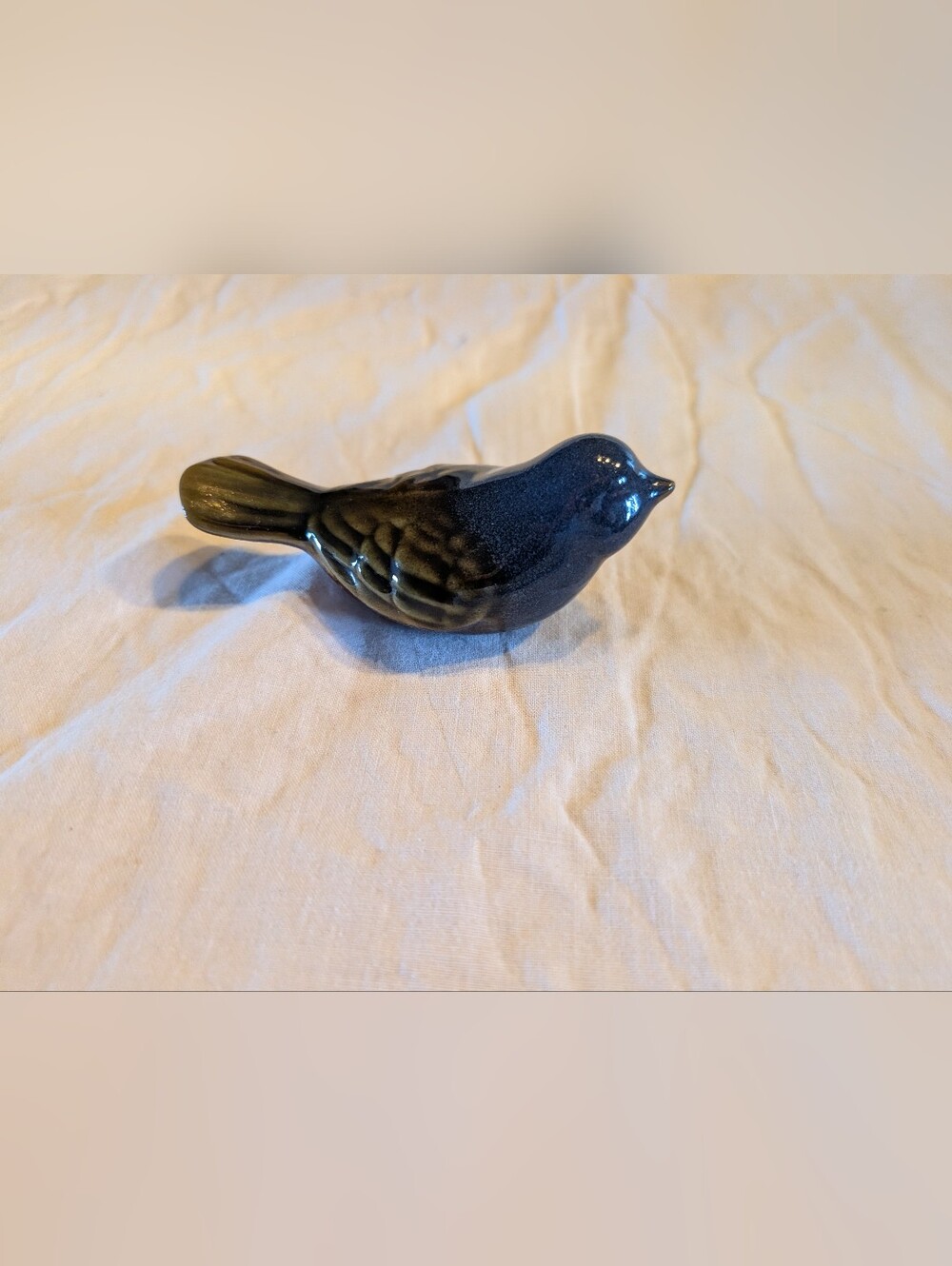 2/16$ Vintage Glazed Ceramic Bird - Dark Blue and Olive Green